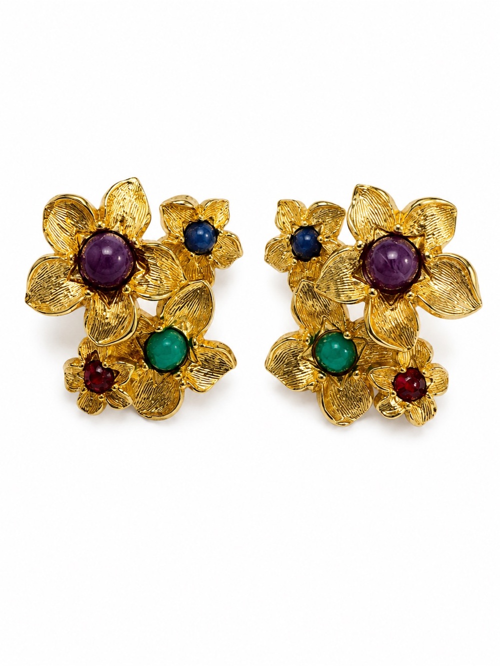 Vintage 70s Avon Gold Floral Cluster Earrings